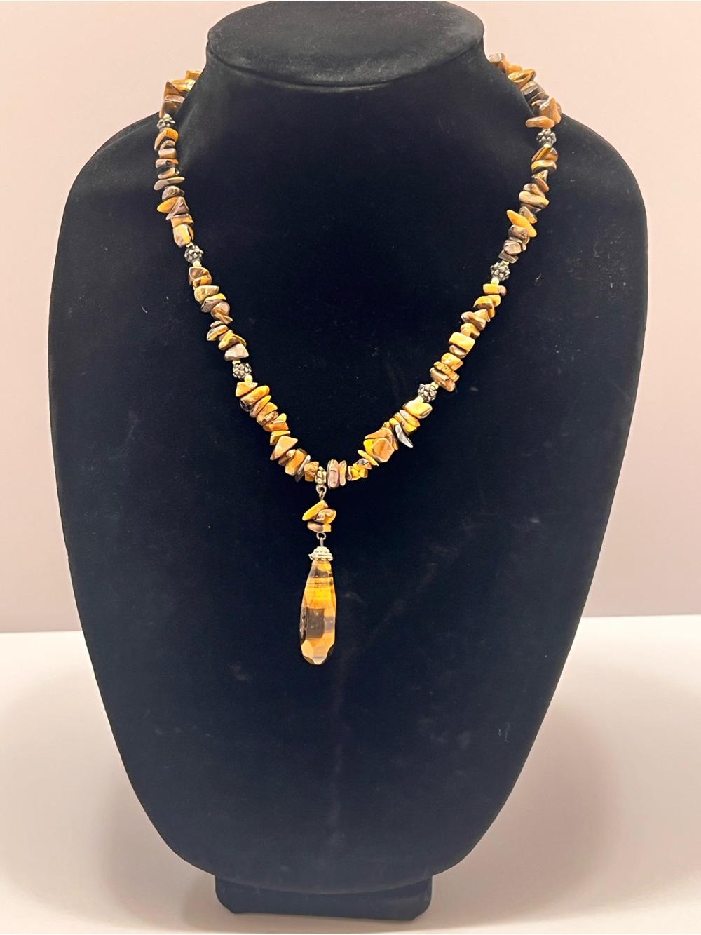 Yellow Tiger Eye Chip Necklace with Faceted Pendant
